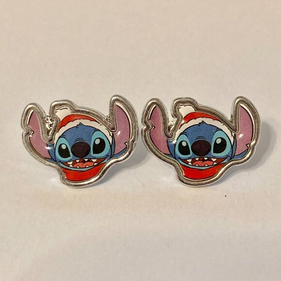 Disney Lilo & Stitch Christmas Earrings Santa Hat Holiday Silver Tone Posts - Picture 6 of 8